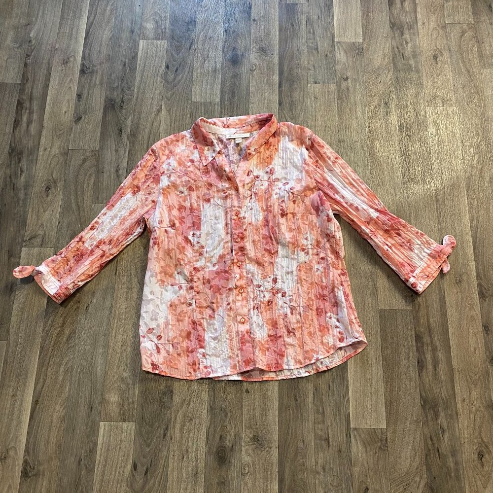 JM Collection Petite Pink Floral Button Down Size 14P